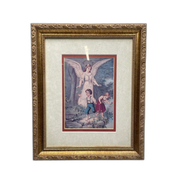 3 PC Gallery Graphics Gorgeous Gold Gilded Frames & Matted Guardian Angel Prints - Picture 4 of 7